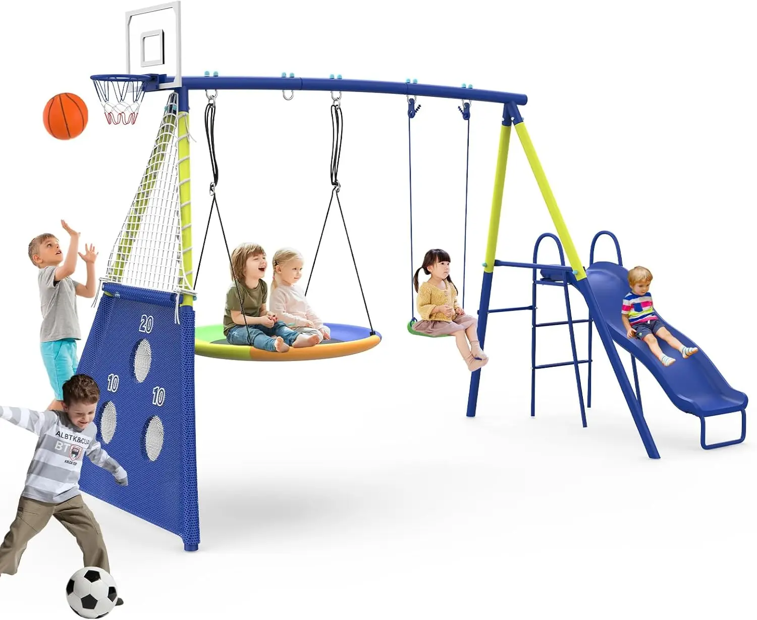 Kids Outdoor Swing Set With Slide - Huśtawki do ogrodu ze zjeżdżalnią dla