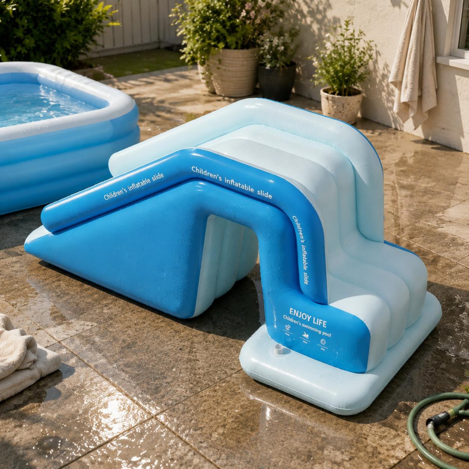 Kids Outdoor Water Toys - Nadmuchiwana zjeżdżalnia do basenu, składany nadmuchiwany