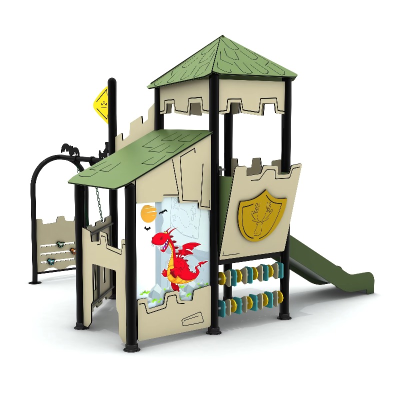 Kids Outdoor Wooden Playhouse - Drewniany zestaw zabawowy na zewnątrz, stalowy