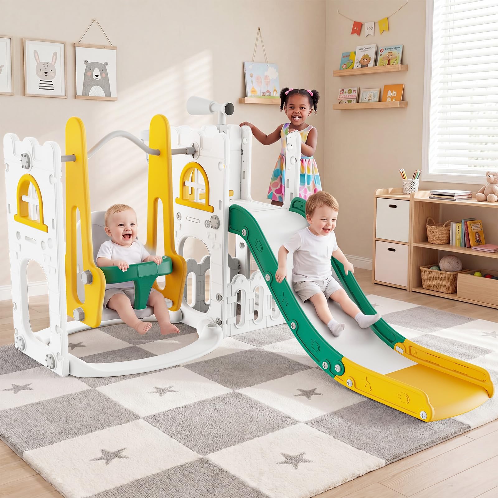 Kids Outdoor Swing Set With Slide - Zestaw 7 w 1 dla małych