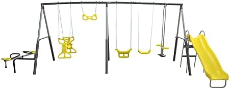 Kids Outdoor Swing Set With Slide - Metalowy zestaw huśtawek dla dzieci Sun