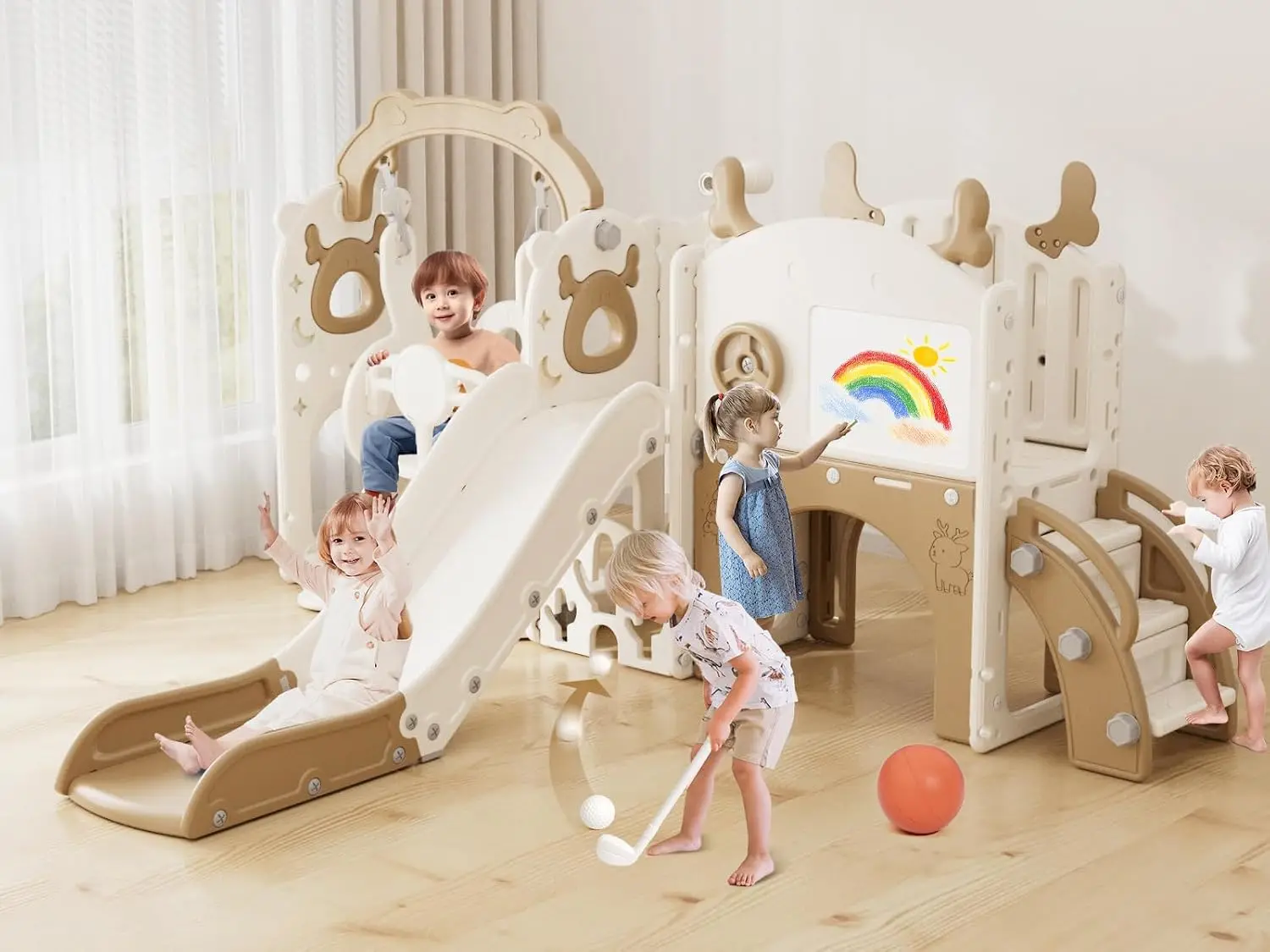Kids Outdoor Swing Set With Slide - Zestaw zjeżdżalni i huśtawki 13 w