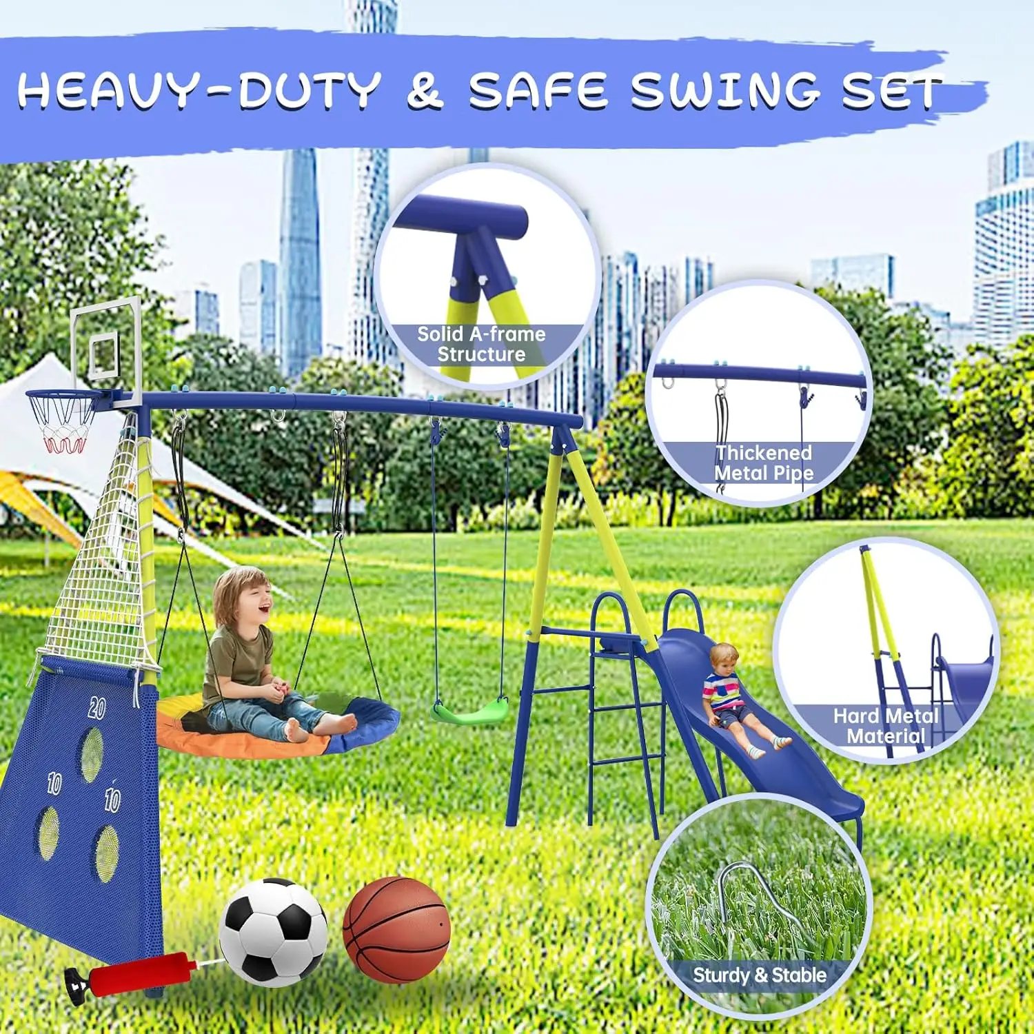 Huśtawki do ogrodu ze zjeżdżal – Kids Outdoor Swing Set With Slide recenzja i cena
