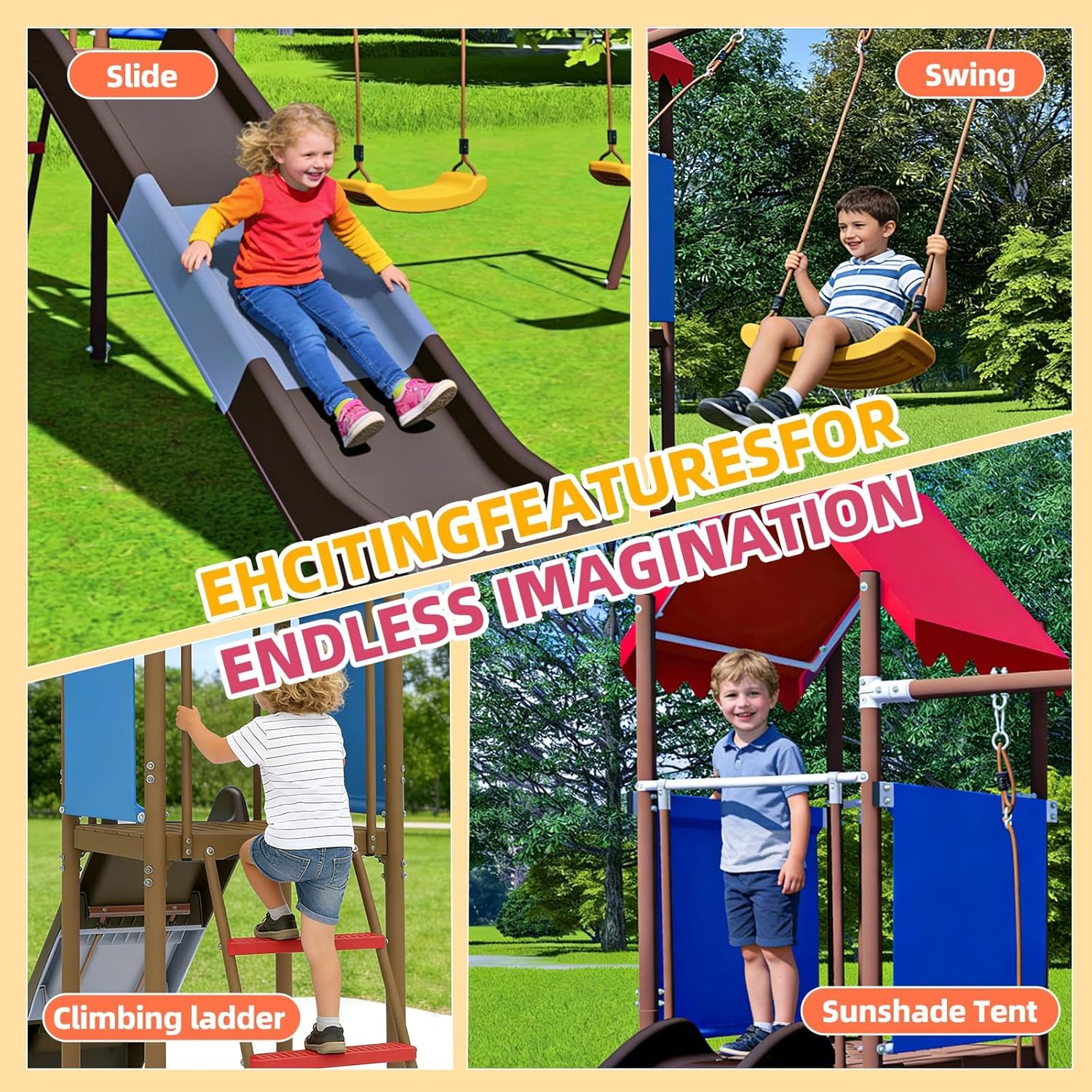 Metalowy zestaw huśtawek dla d – Kids Outdoor Swing Set With Slide recenzja i cena