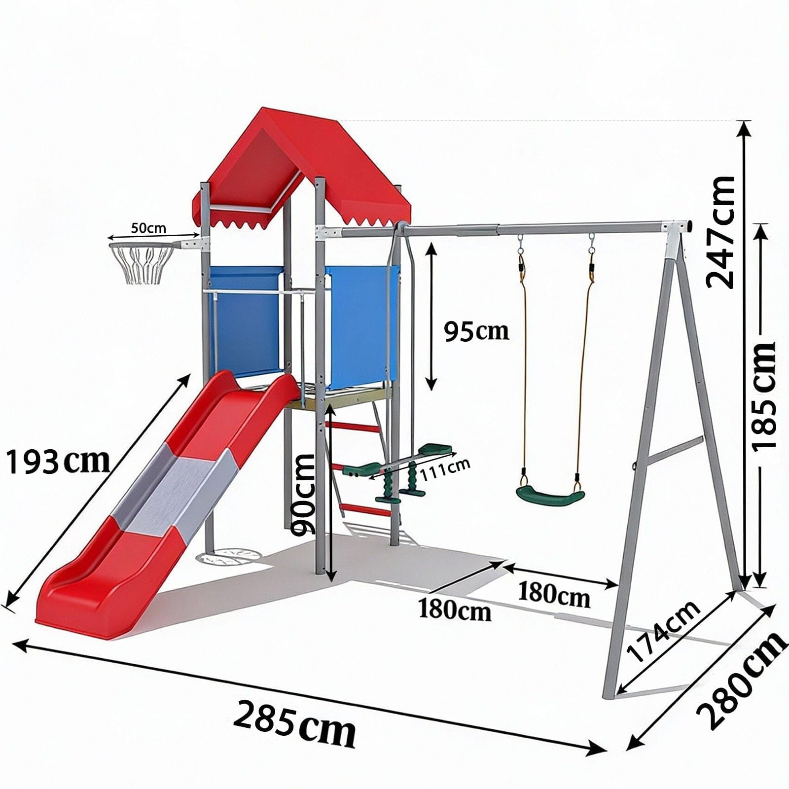 Metalowy zestaw huśtawek 5 w 1 – Kids Outdoor Swing Set With Slide recenzja i cena