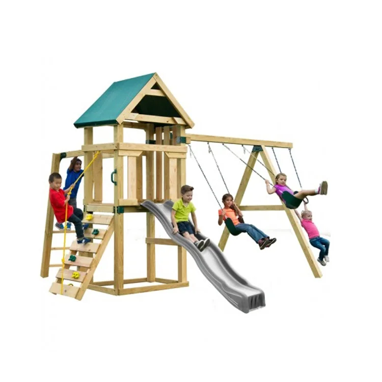 Drewniany mały zestaw do zabaw – Kids Outdoor Swing Set With Slide recenzja i cena